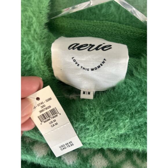 NWT Aerie Flurry Oversized Crew Neck Green White Sweater Size Medium‎ - Picture 7 of 10